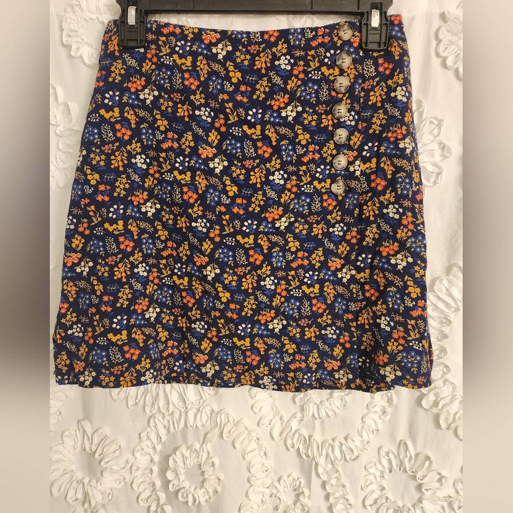 Madewell Side Button A line Navy Blue Garden party Floral Mini Skirt Size 0